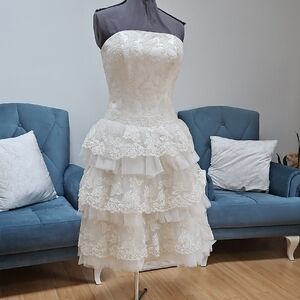 Strapless Lace Tiered Dress
